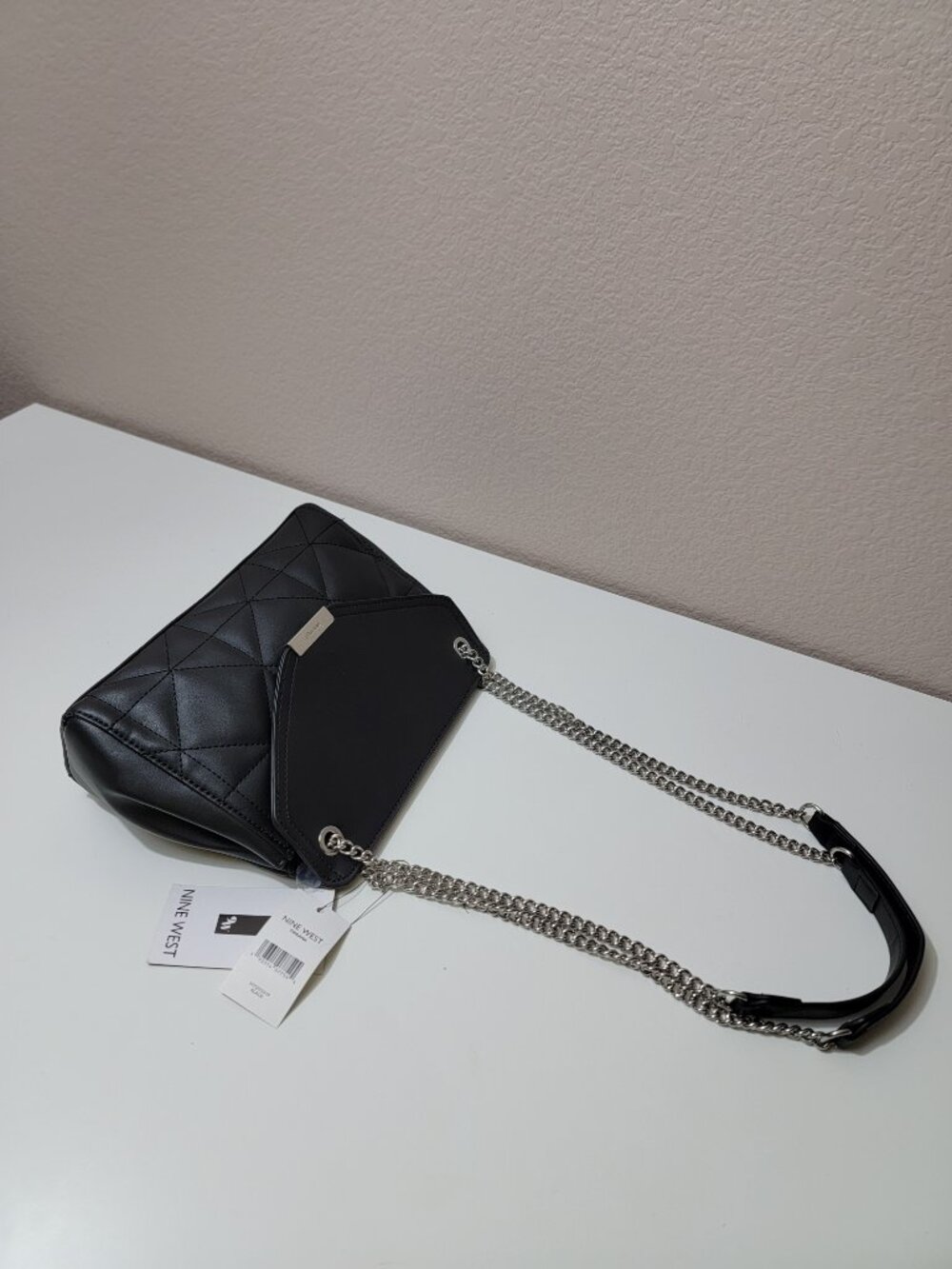 NWT Nine West Tirrana Black Quilted Chain Shoulder Bag Flap Crossbody Purse - Picture 7 of 12